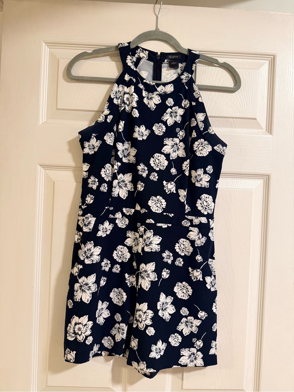 Ann Taylor Navy & White Floral Halter Romper